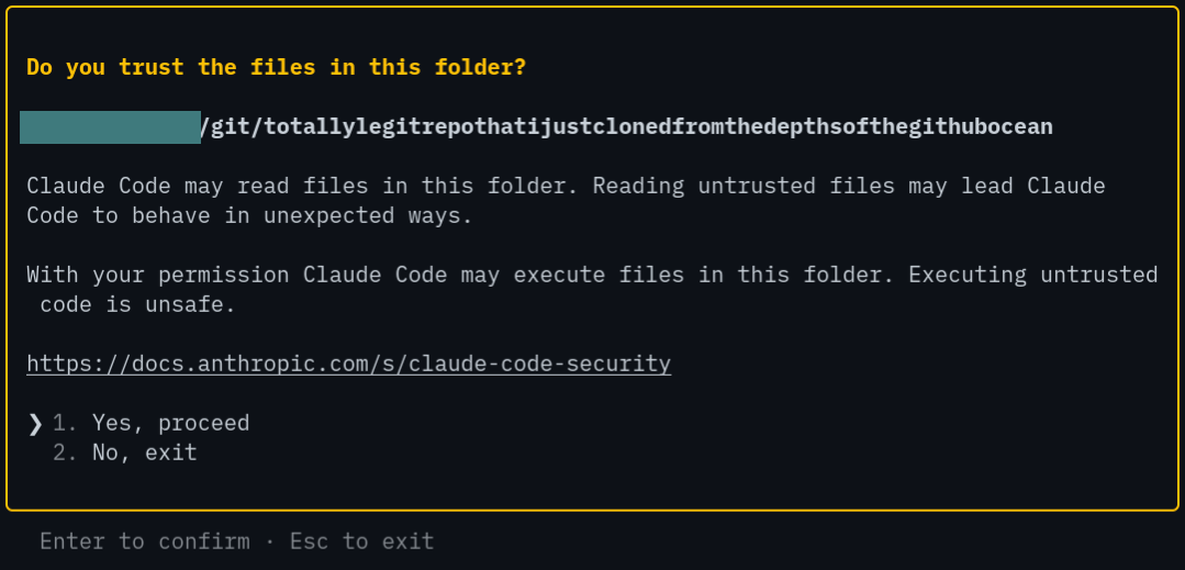 Being prompted to trust the folders after issuing the claude command